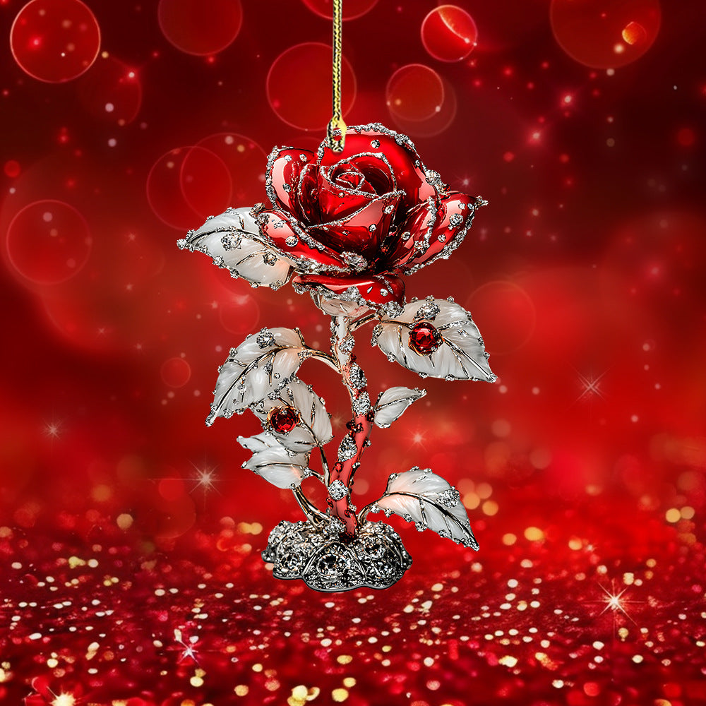 Red Rose 2D Car Pendant